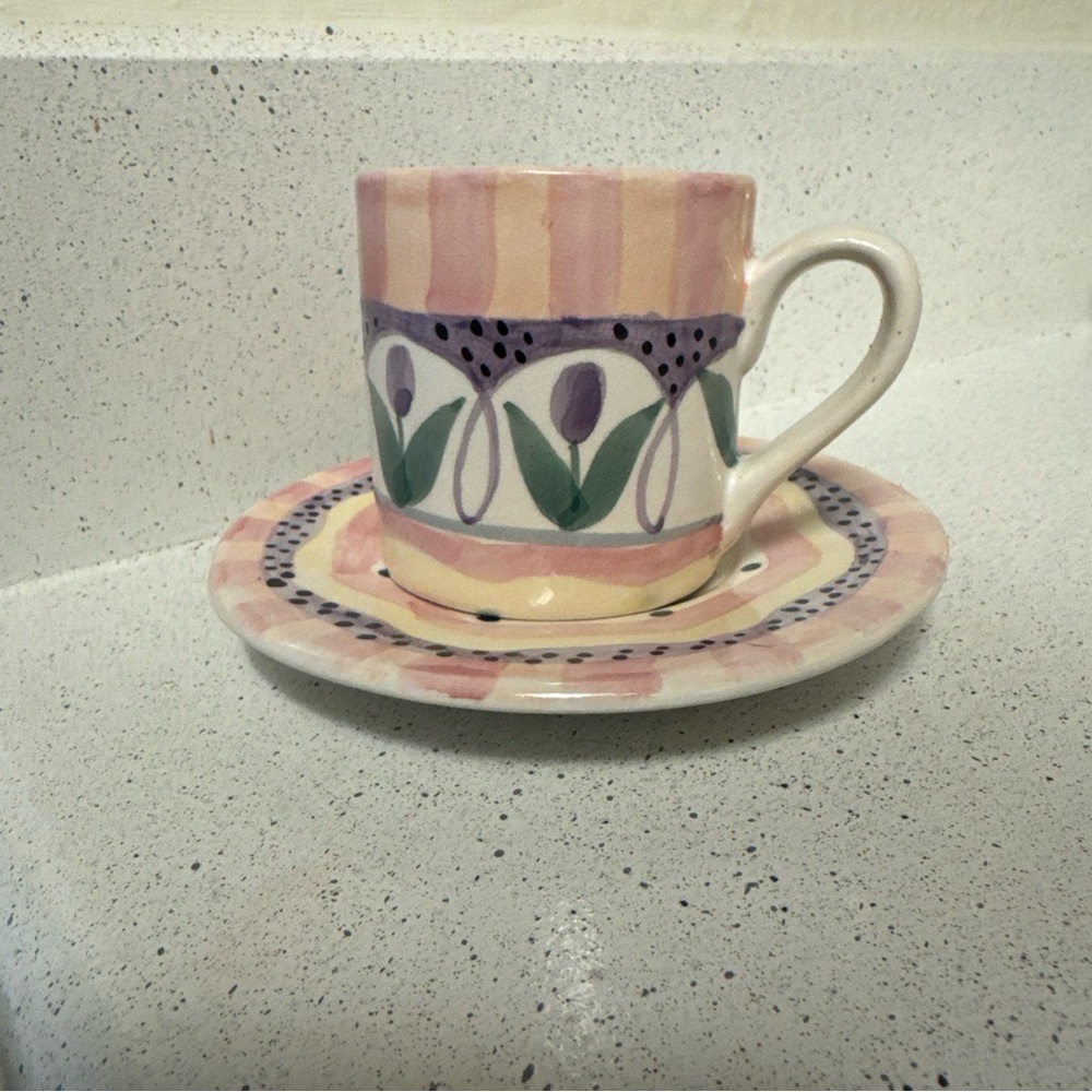 Vintage Ashley Collection By Cardinal Hand-painted Pottery Tea Cup And Saucer